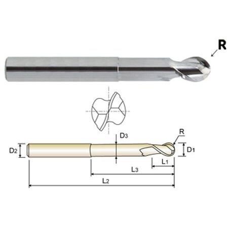 Yg-1 Tool 2 Flute 37 Degree Helix Ball Nose Extended Neck Alu-Power 89904